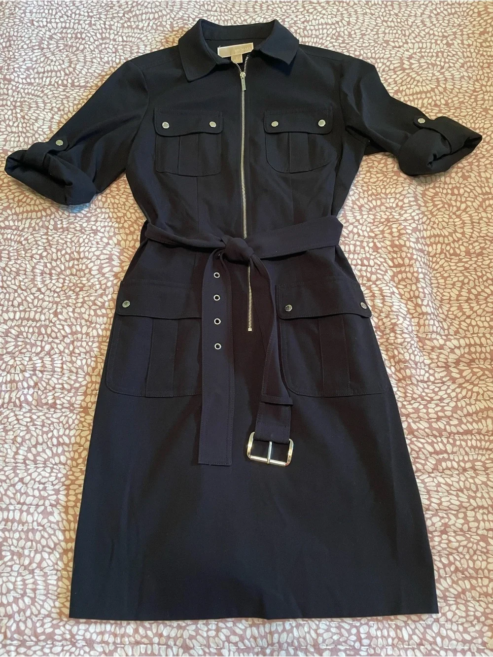 Michael Kors Black Zip-Front Utility Midi Dress
